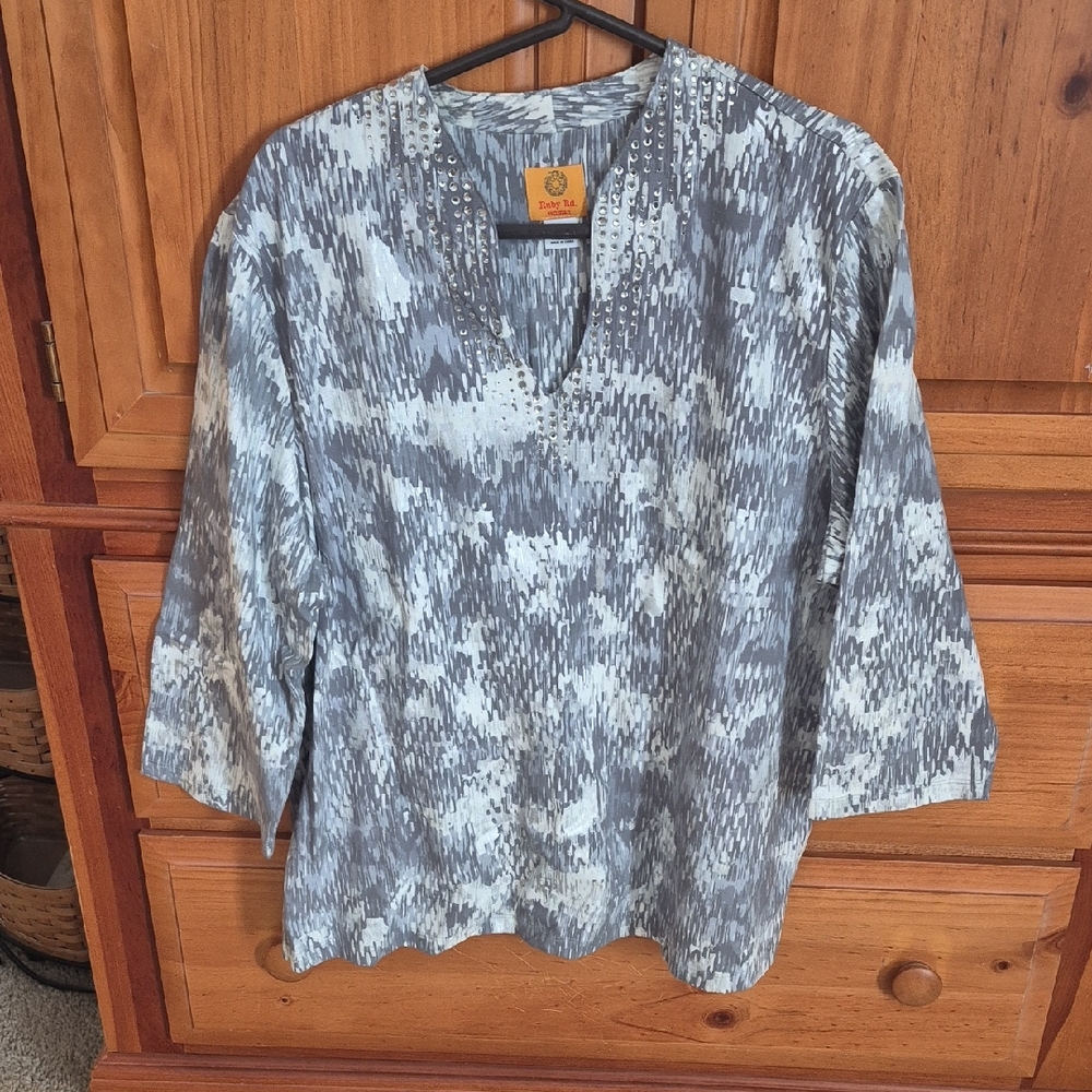 Ruby Rd. Blue And Gray Patterned Blouse - image 1